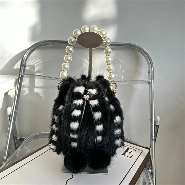 Y2K Bag Real Mink Bags Plush Handbag Fashion Designer High-End Luxury Tote Bag Puffy Bag Solid Soft Mink Shuolder Bag