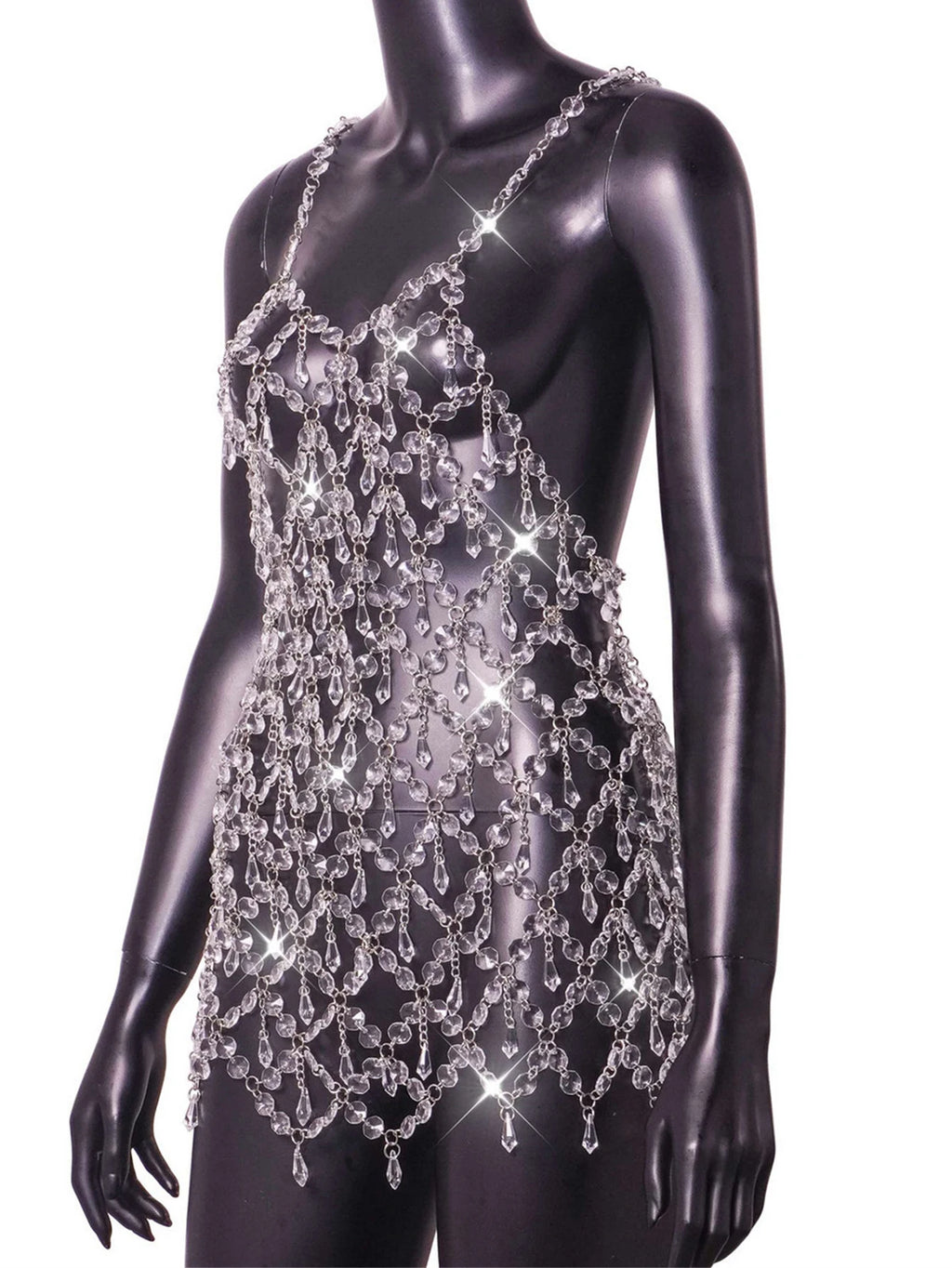 Gilda Clear Crystal Chain See-Through Lingerie Slip Mini Cover-Up