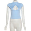 Indigo Cutout Button Crop T-Shirt Top One-piece