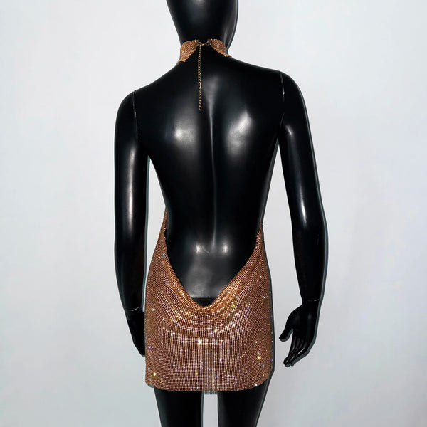 Faye Sparkling Metal Backless Mini Dress