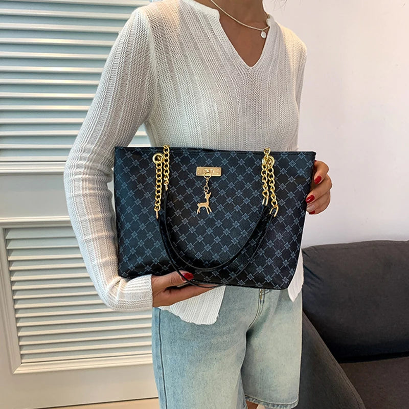 Margaux Monogram-Print Faux-Leather Chain Tote Bag