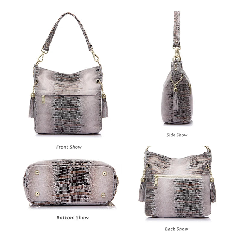 Lucienne Embossed Leather Bucket Bag