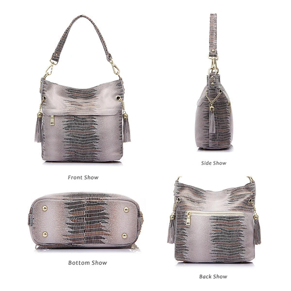 Lucienne Embossed Leather Bucket Bag