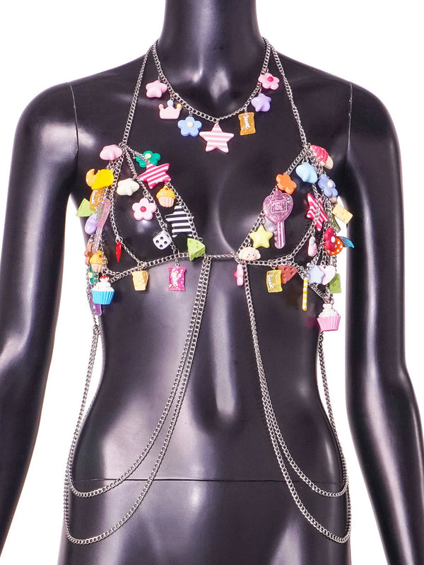 Sexy see through corset crop top women summer dopamine y2k clothes body chain halter tank top party club beach tops rave outfit