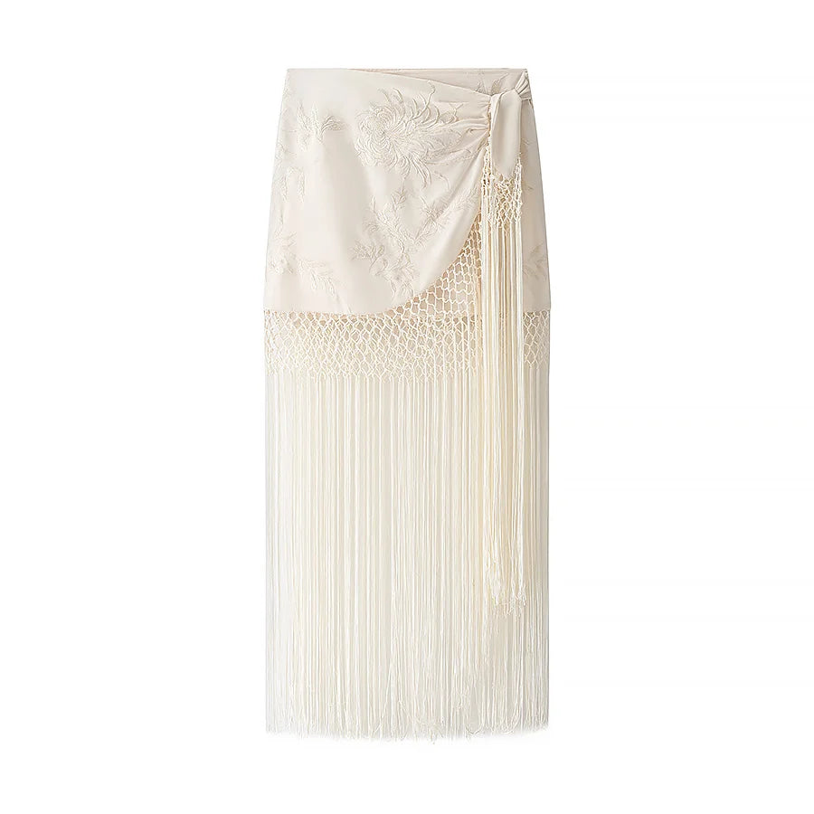 Domitille Floral Asymmetrical Fringe Midi Skirt One-piece