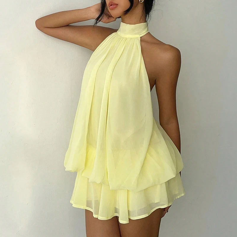 Wren Ruched Halter A-Line Mini Dress
