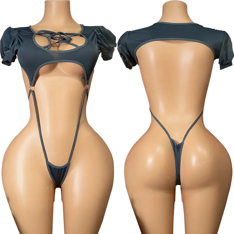 Nerissa Choker Halter Cutout Crotchless Lingerie Teddy Bodysuit One-piece