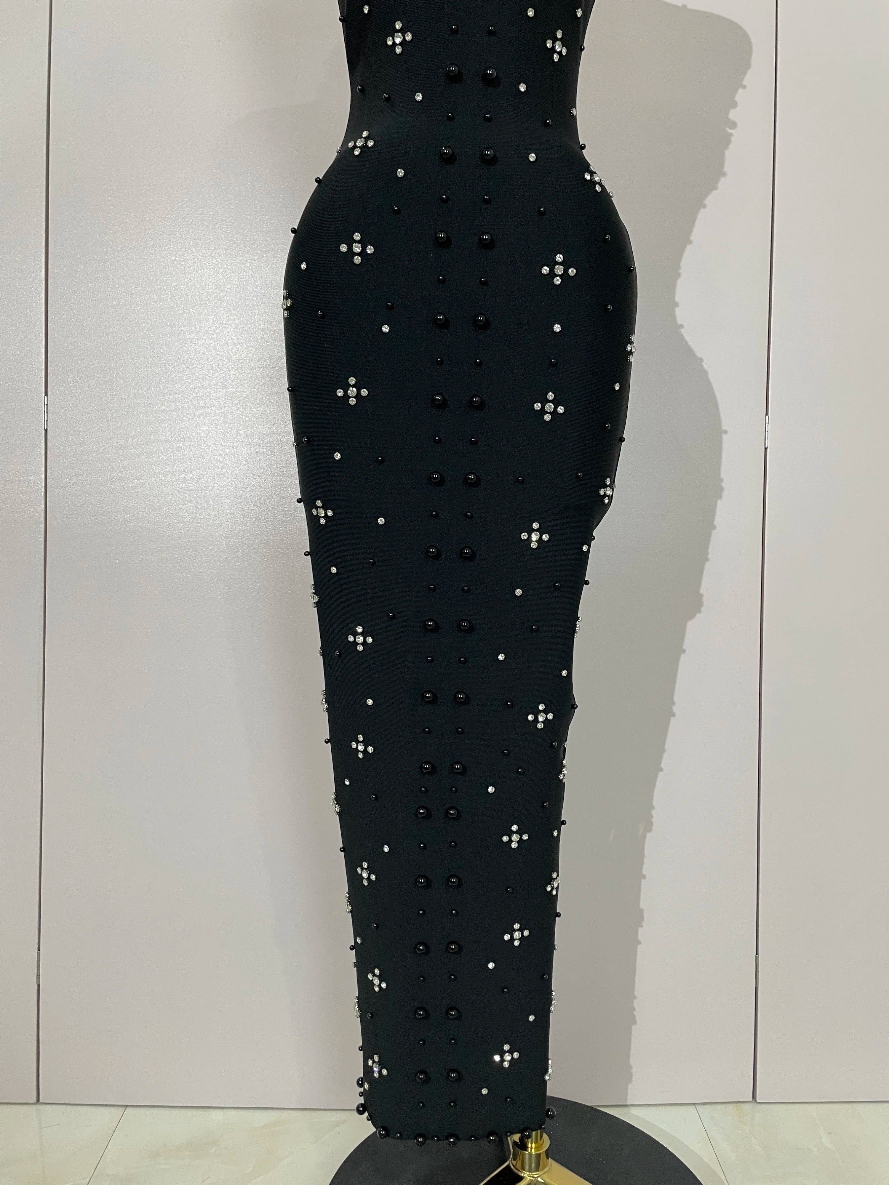 Giselle Rhinestone Pearl Bodycon Maxi Dress