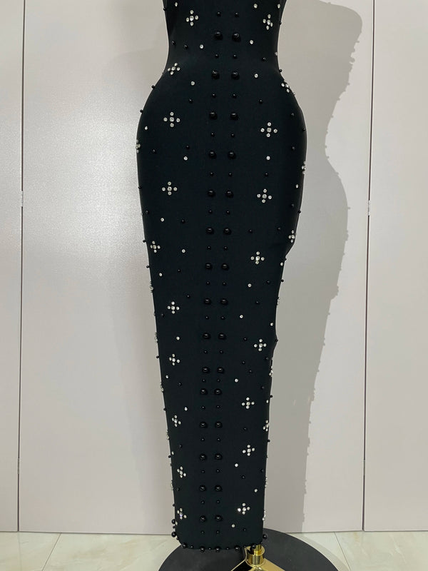 Giselle Rhinestone Pearl Bodycon Maxi Dress