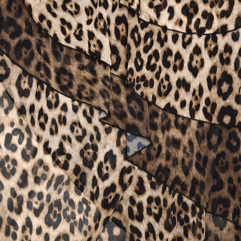 Amaranta Sheer Lace & Leopard One-Shoulder Ruffle Dress