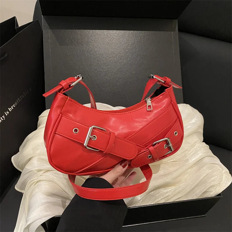 Y2K Vintage PU Leather Women Shoulder Bag Small Crossbody Bag Fashion Ladies Underarm Bag Clutch Purse and Handbag