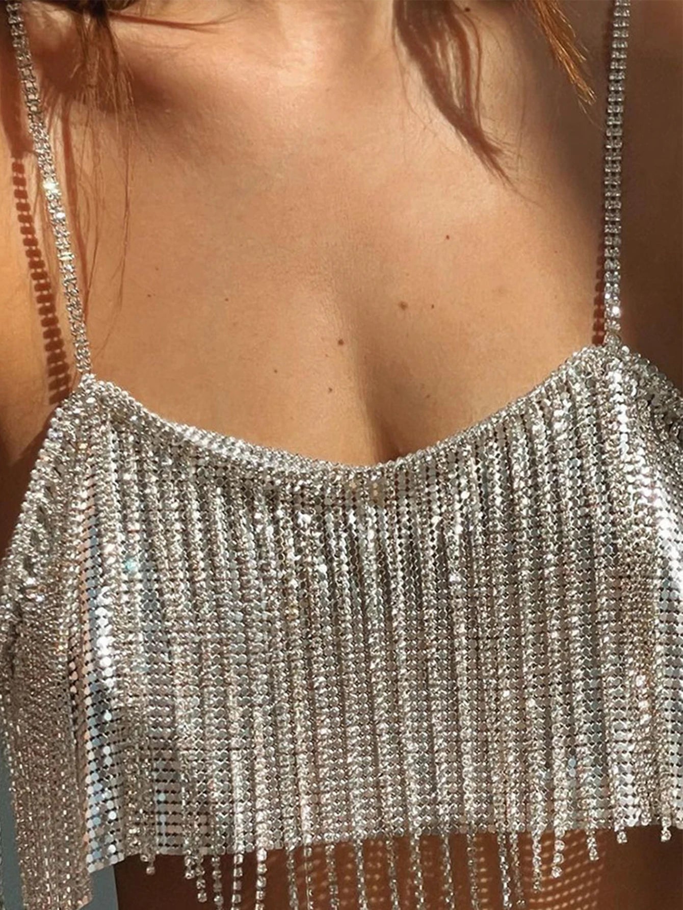 Selene Silver Sequin Halter Crop Top