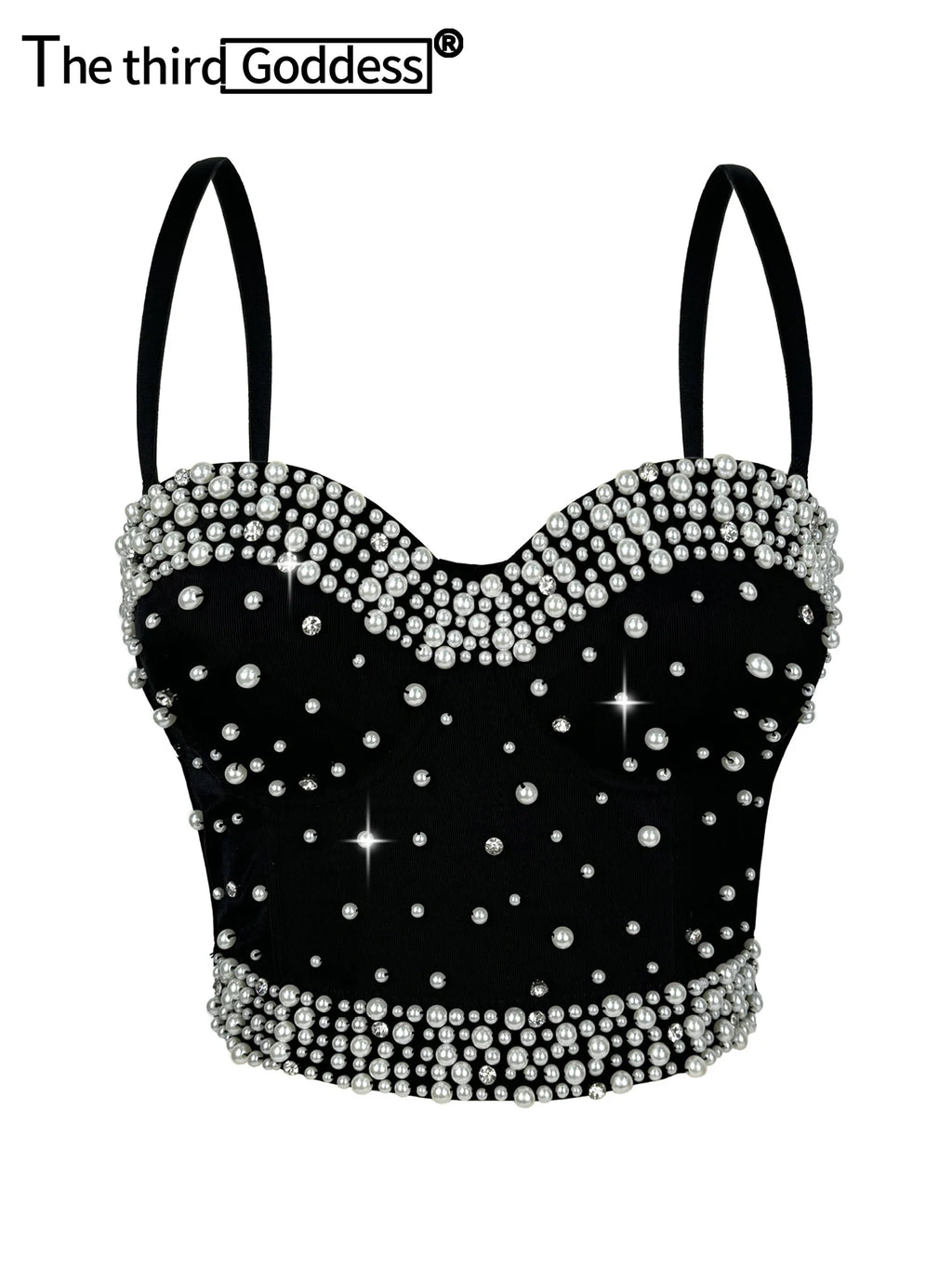 Sexy pearl rhinestone corset crop top women summer club party tops for woman clothes cropped halter tank top hotwife streetwear