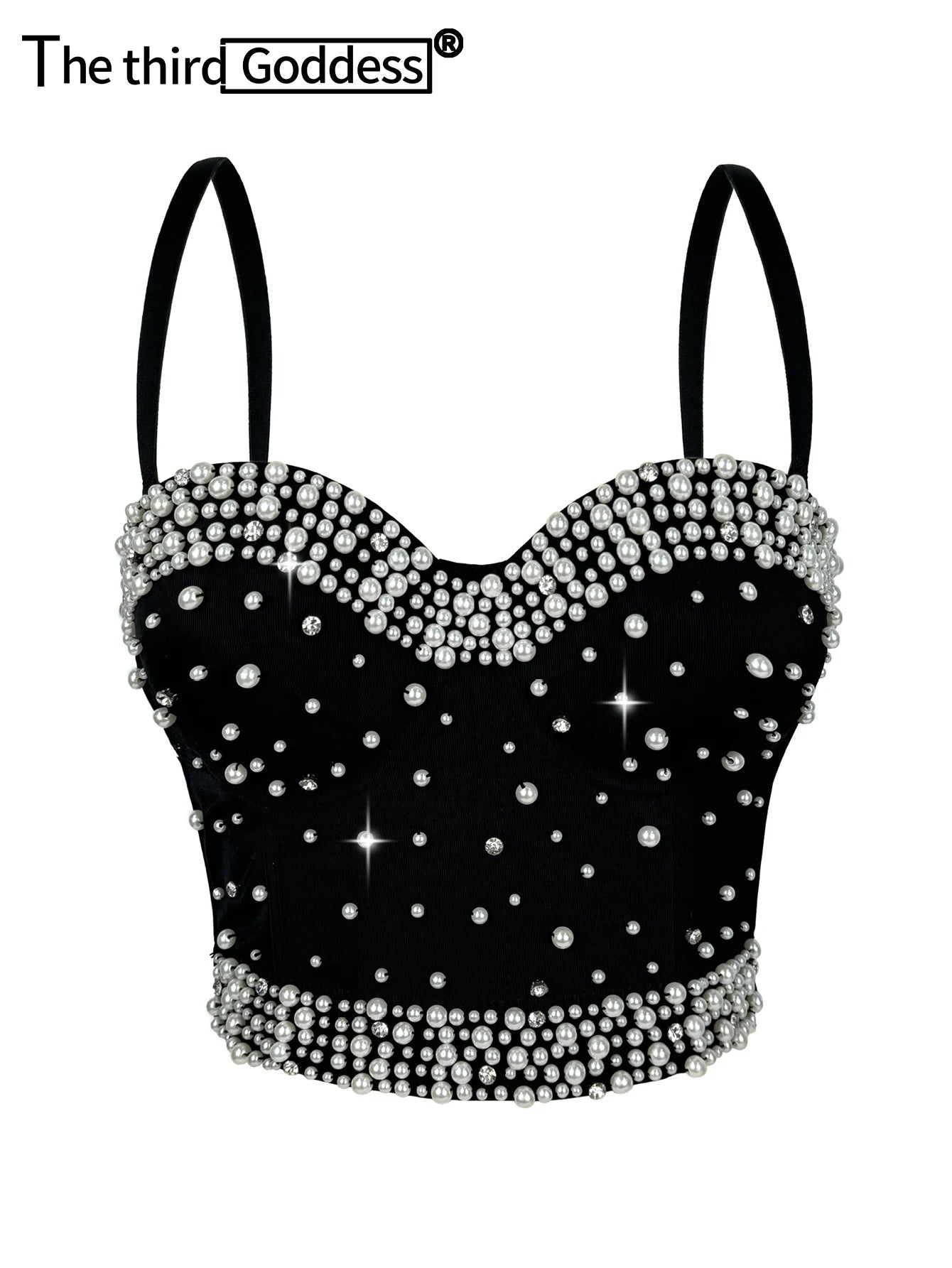 Sexy pearl rhinestone corset crop top women summer club party tops for woman clothes cropped halter tank top hotwife streetwear