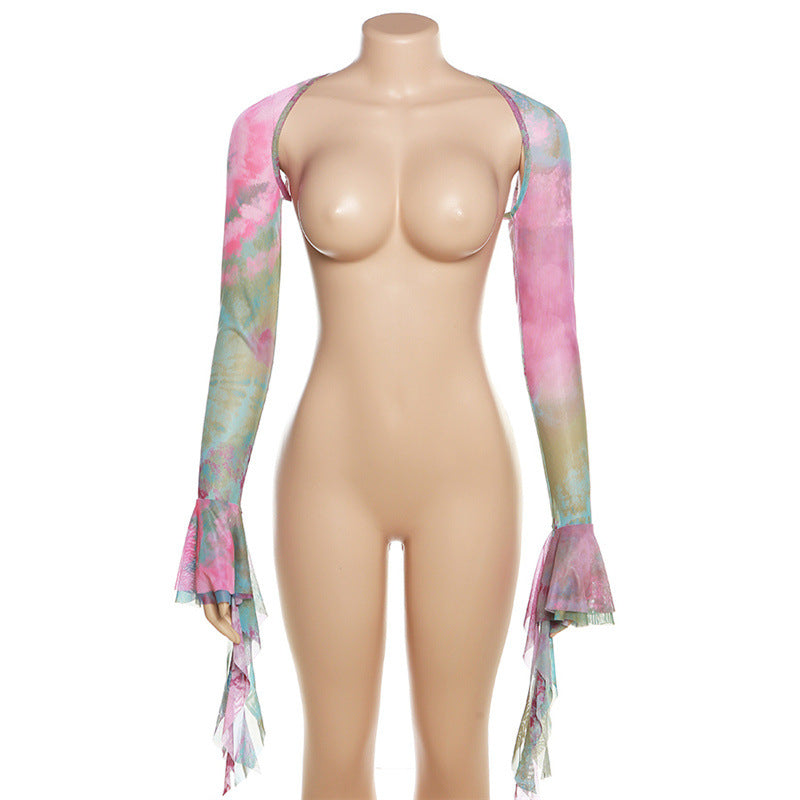 Gwynedd Y2K Ruffle Tie-Dye Crop Top & Wrap Mini Skirt Set