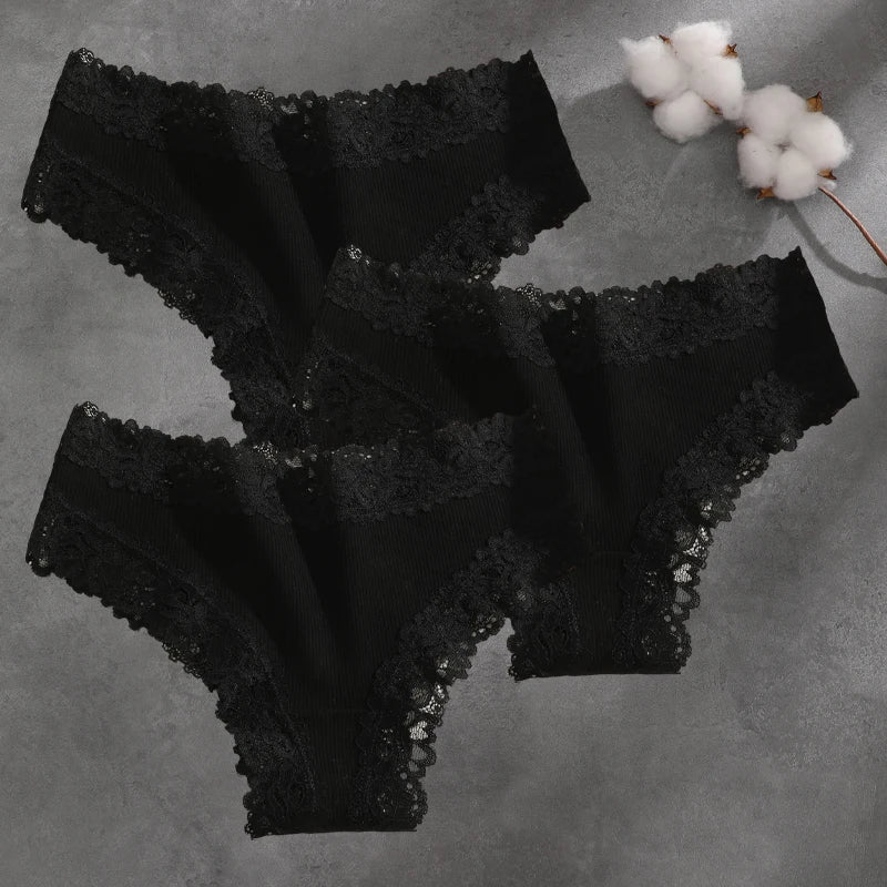 Brielle Floral Lace Bikini Panty Pack Lingerie 3-piece