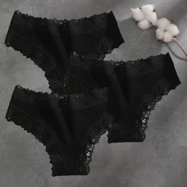 Brielle Floral Lace Bikini Panty Pack Lingerie 3-piece