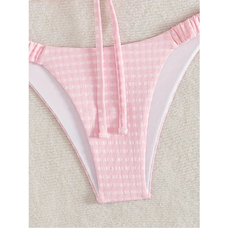 Gigi Gingham Ruffle Triangle Bikini Set Two-piece