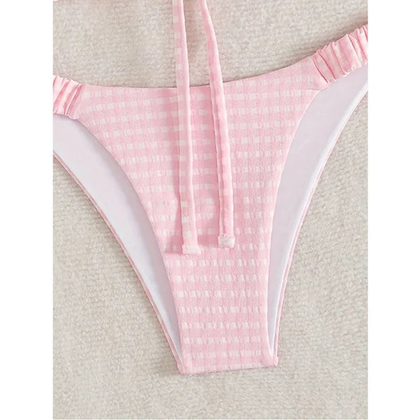 Gigi Gingham Ruffle Triangle Bikini Set Two-piece