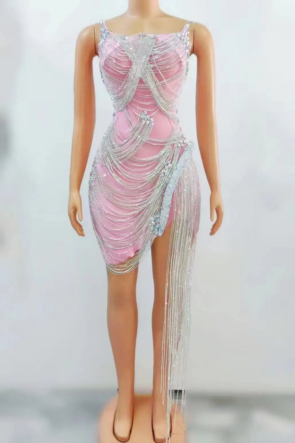 Estelle Rhinestone Knee-Length Performance Dress