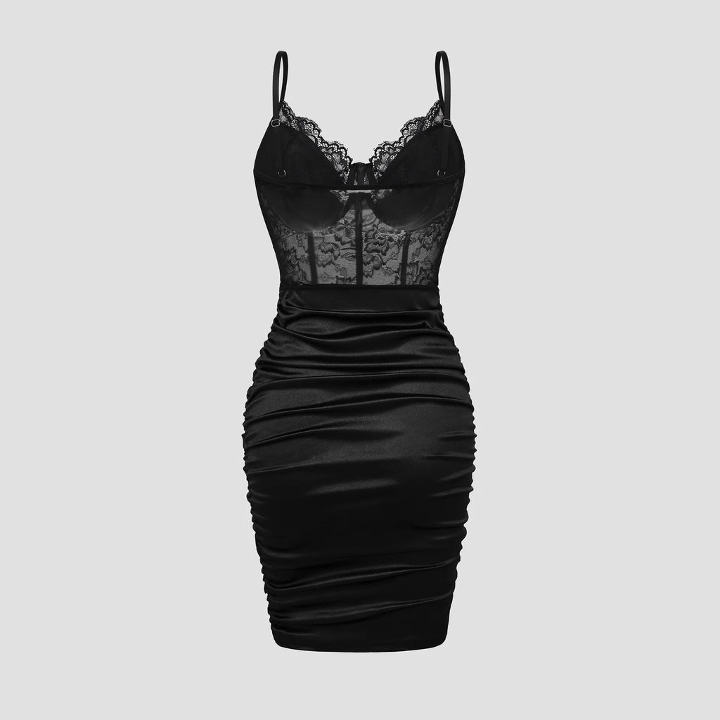 Mila Noir Lace Corset Bodycon Mini Dress