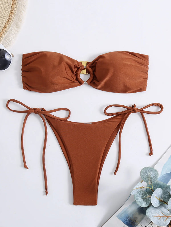Sexy Women's Swimsuit 2024 New Push Up Bikini Solid Swimwear Women Swimming Bathing Suit for Women 2 Peice Set Monokini Biquini