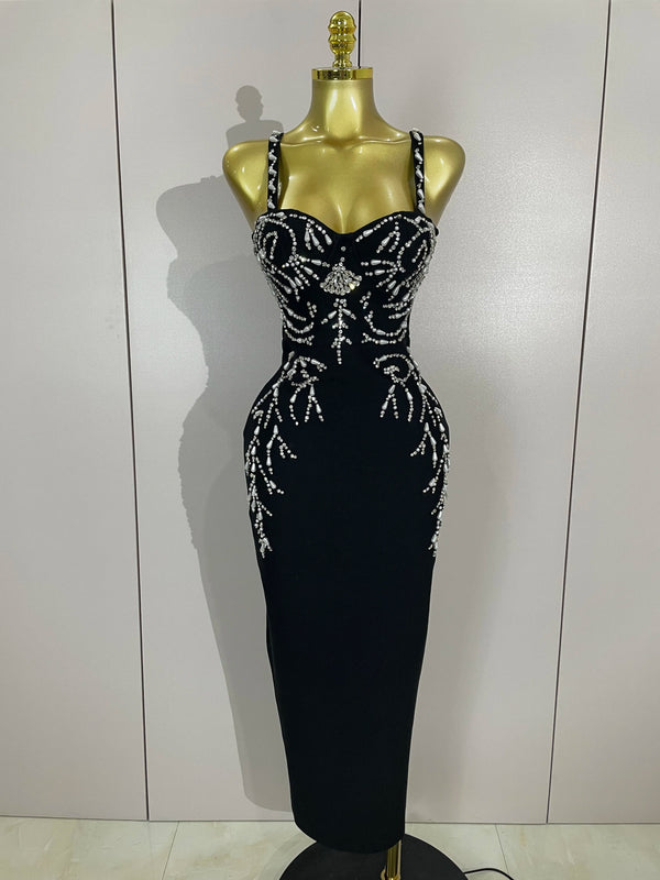 Primrose Beaded Backless Bandage Maxi Dress