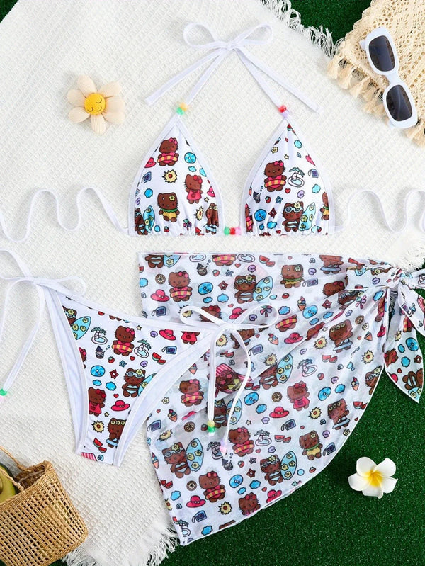 Mimi Cartoon Cat Bikini Three-piece
