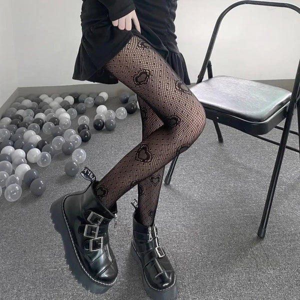 Amora Heart-Mesh Fishnet Pantyhose