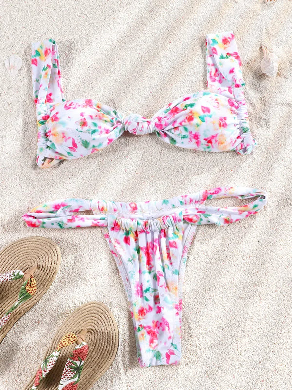 ZRTAK Push Up Bikinis Set Two Piece Suit Women Swimsuit 2026 Bathing Suit Sexy Bikini Swimwear Print Beachwear Tied Biquinis