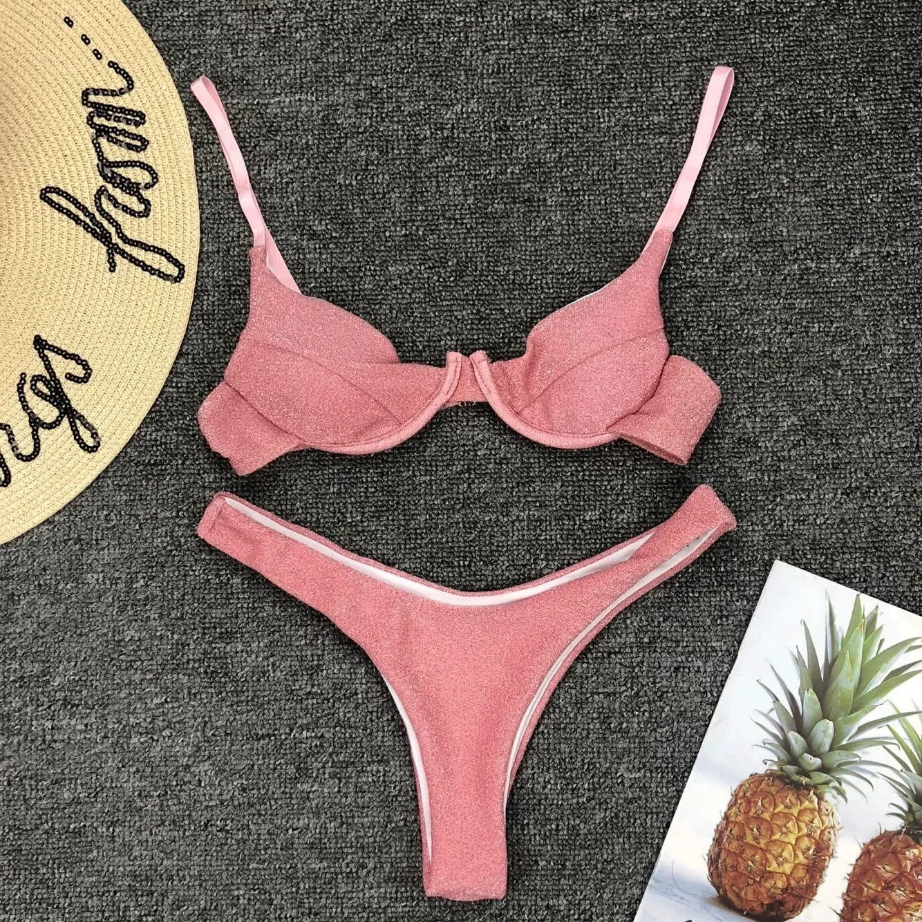 Seraphina Silver Glitter Cutout Bikini Two-piece