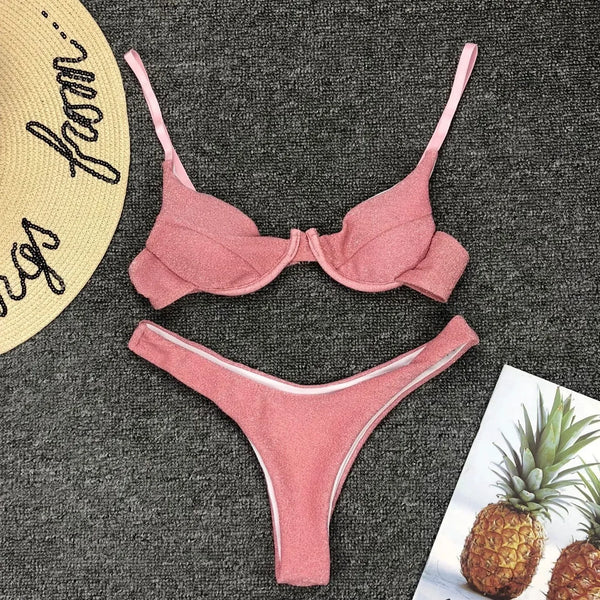 Seraphina Silver Glitter Cutout Bikini Two-piece