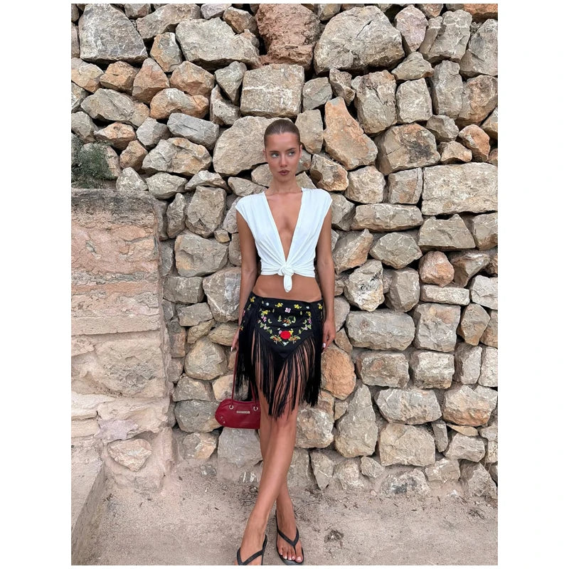 Elodie Fringe Bodycon Midi Skirt One-piece