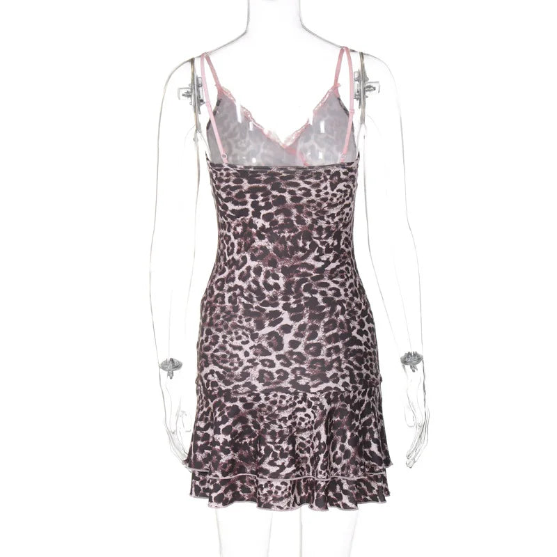Fawn Leopard Lace-Ruffle Mini Dress