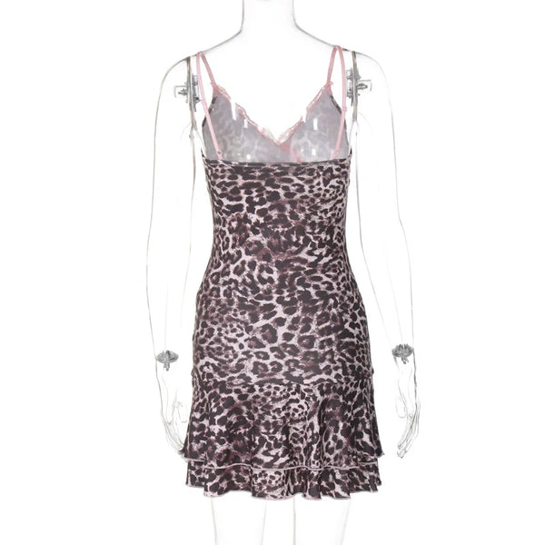 Fawn Leopard Lace-Ruffle Mini Dress