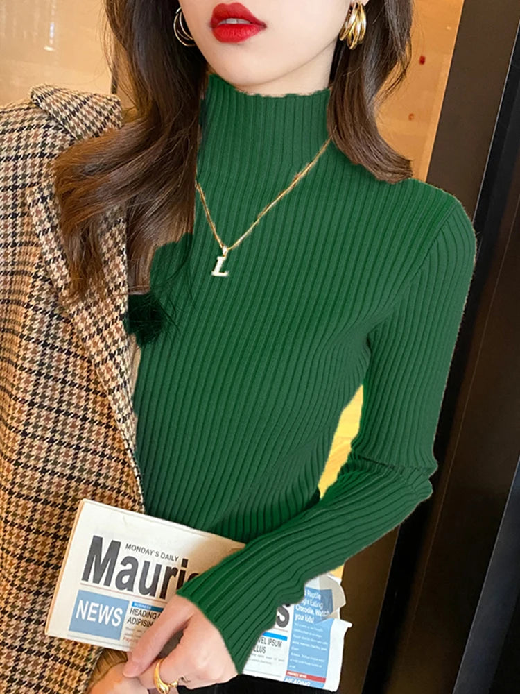 Hildegard Ribbed Knit Mock-Neck Slim Sweater One-piece