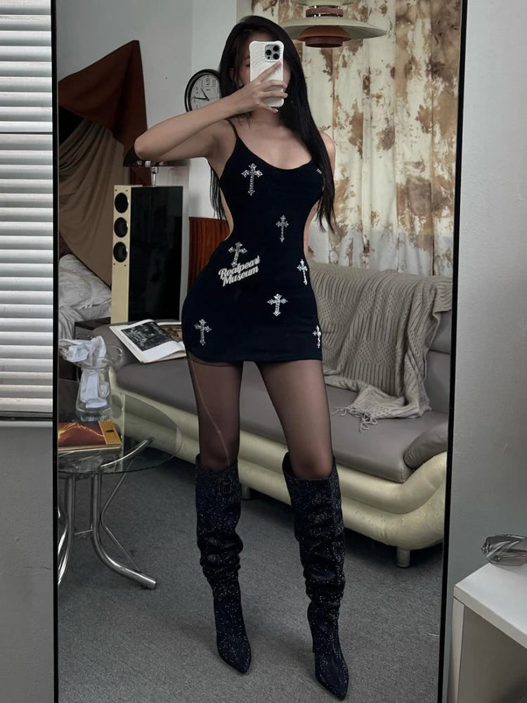 Cara Cross-Print Backless Mini Dress