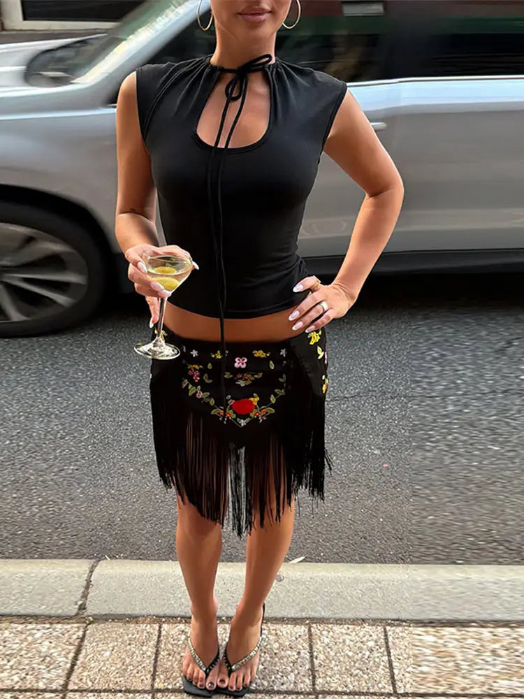 Cressida Floral Fringe Mini Skirt One-piece