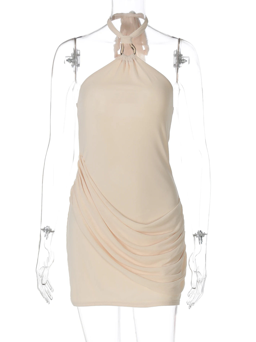 Brielle Ruched Lace-Up Halter Mini Dress