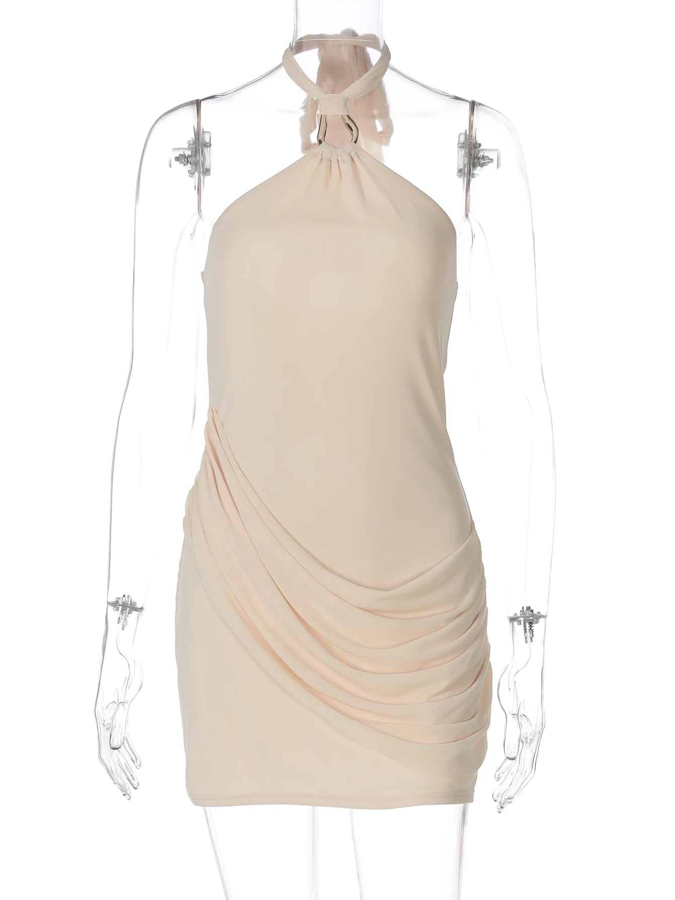 Brielle Ruched Lace-Up Halter Mini Dress