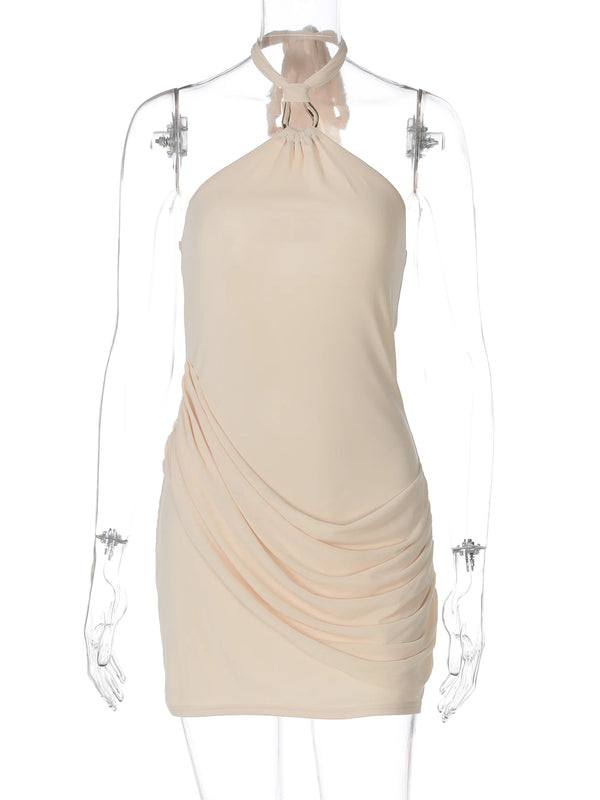 Brielle Ruched Lace-Up Halter Mini Dress