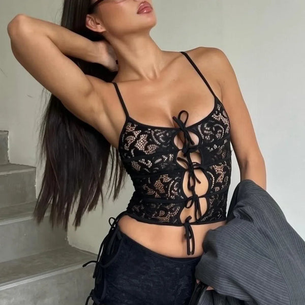 Camila Noir Lace Tie Corset Top one-piece