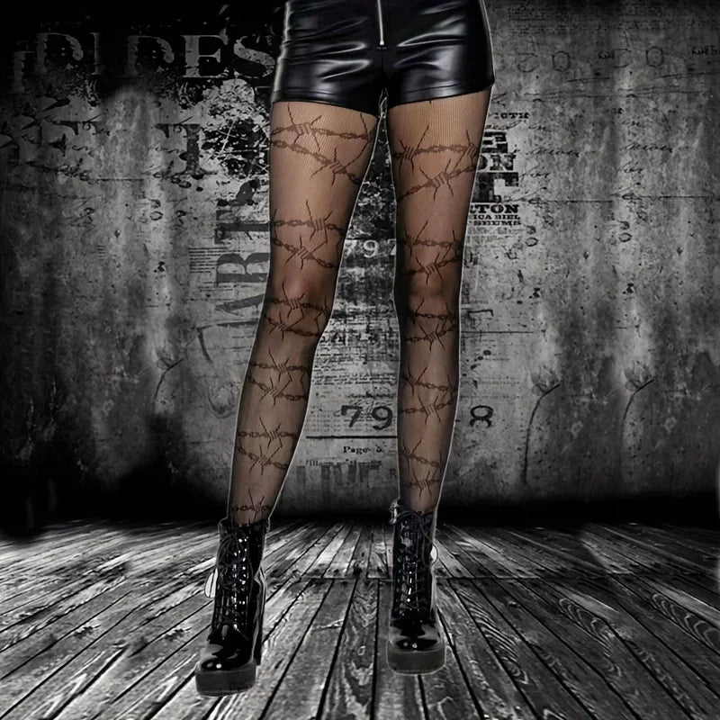 Raven Rope-Mesh Gothic Pantyhose