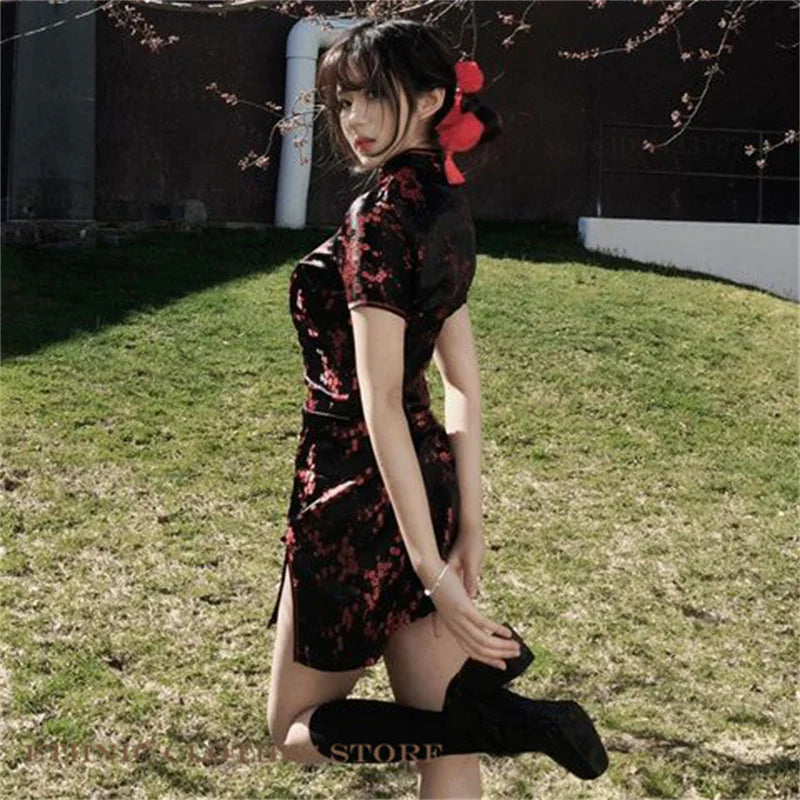 Xiu Jacquard Floral Qipao Mini Dress