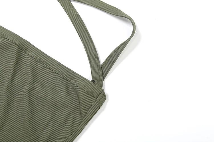 Luna Olive Crossback Ribbed Crop Top