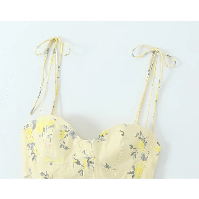 Rozalia Floral Sweetheart Tie-Strap Peplum Corset Cami Top One-piece