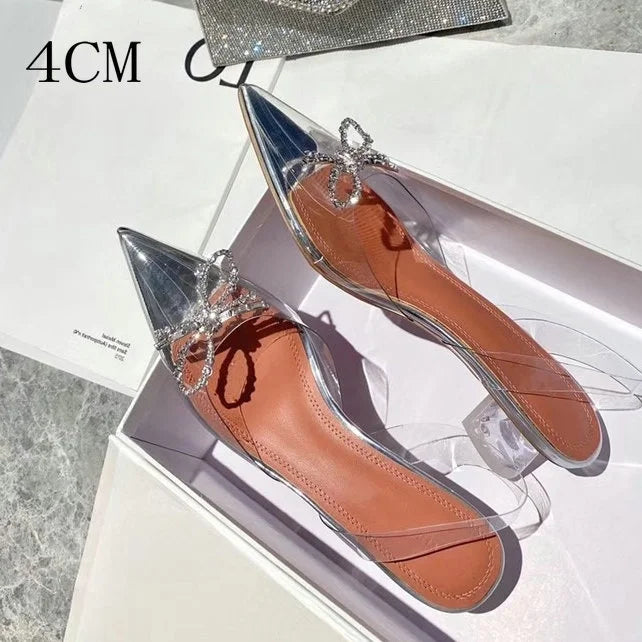 34-45 PVC Transparent Crystal Shoes 2024 Summer New Pointed Odd Heel Shoes Stiletto Ladies Sun Decoration Wild Fairy Shoes