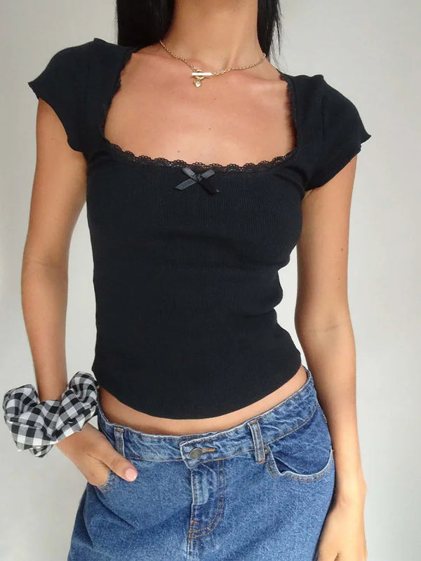 Maisie Lace-Trim Square-Neck Baby Tee One-piece