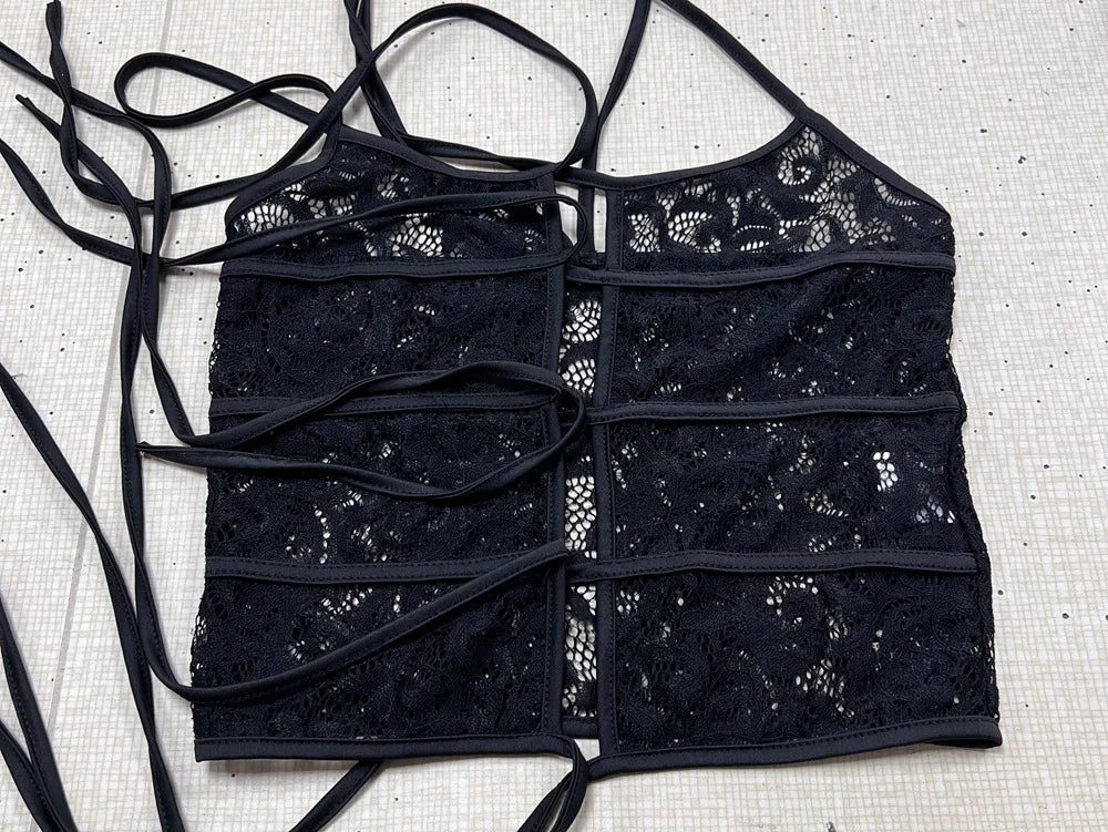 Camila Noir Lace Tie Corset Top one-piece