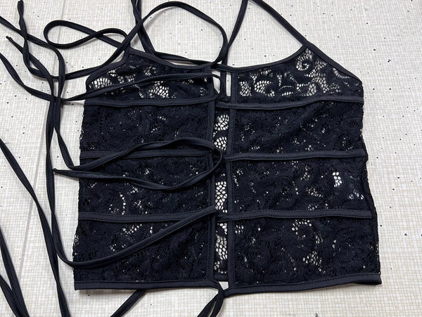 Camila Noir Lace Tie Corset Top one-piece